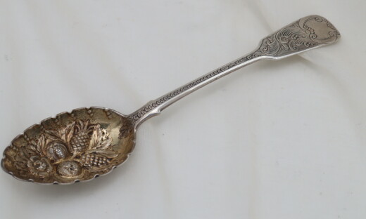 Silver gilt berry spoon by James and Josiah Williams Exeter 1861