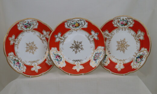 Three hand painted and gilded plates from Ridgway dessert service pattern 6/1488